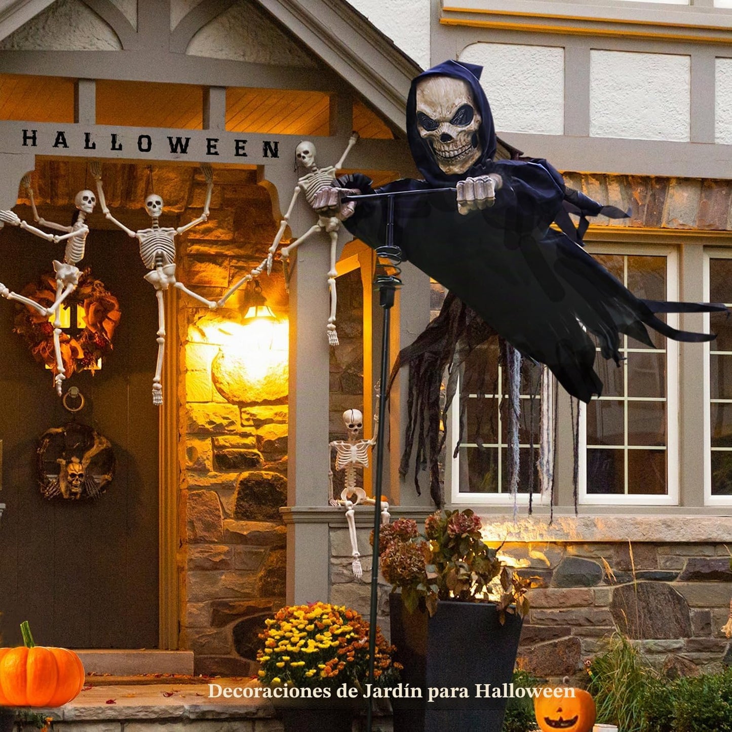 LarpGears Decoraciones de esqueleto de Halloween para exteriores, 7...