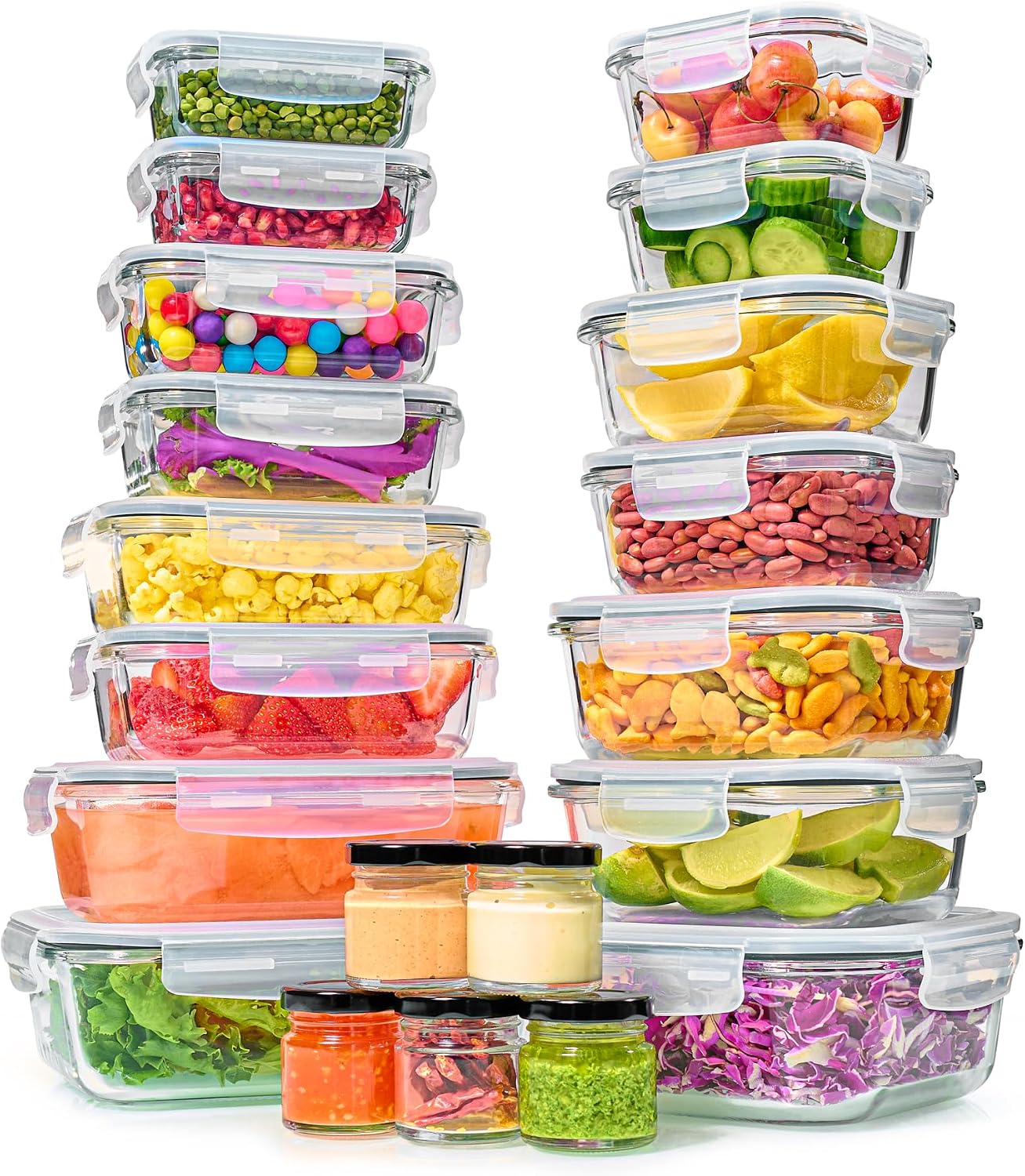 Juego de 40 piezas de recipientes de vidrio para almacenamiento de...