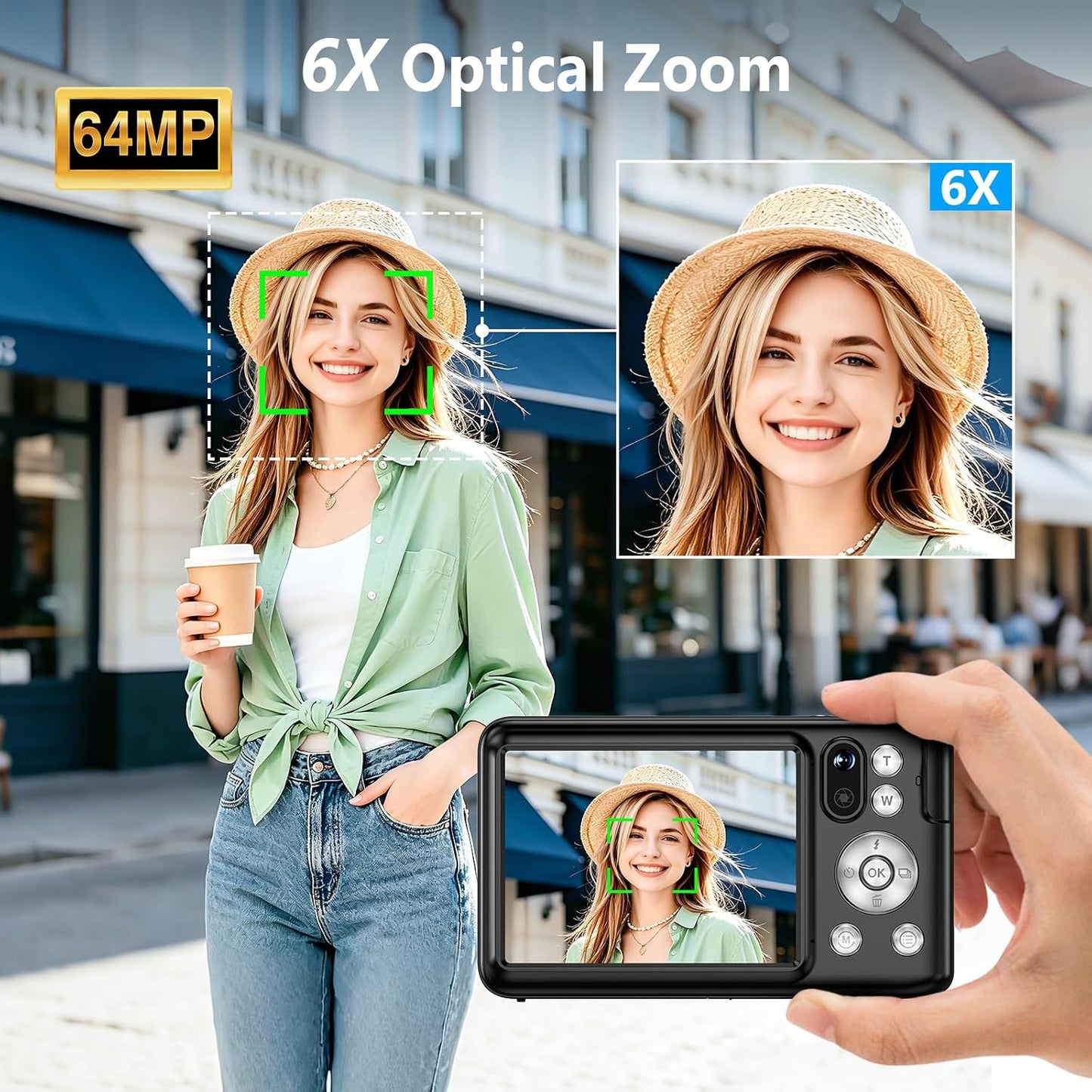 Cámara digital 5K para fotografía con WiFi, zoom óptico 6X, enfoque...