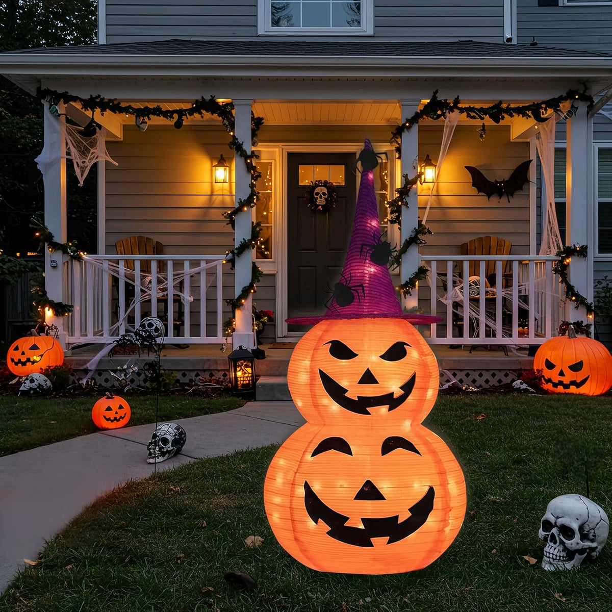 Calabaza plegable iluminada para decoración de Halloween al aire li...