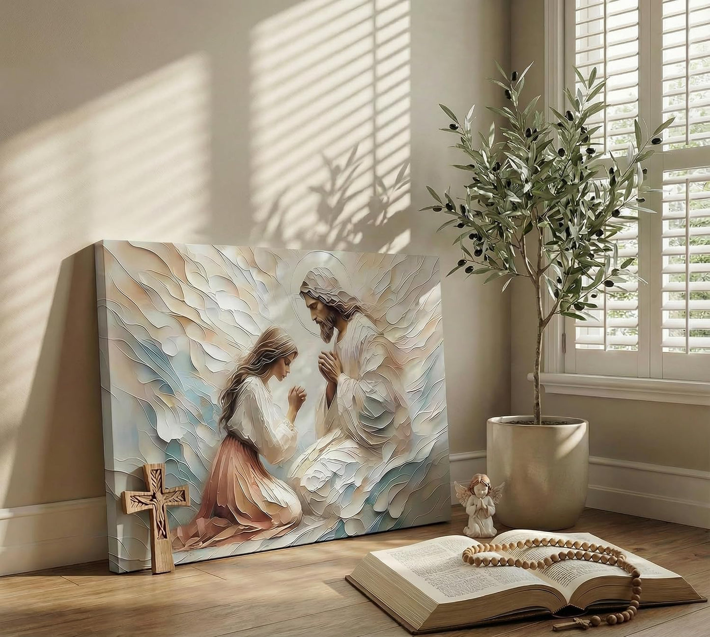 Lienzo de oración de Jesús y mujer, arte de pared Jesús sana a una...