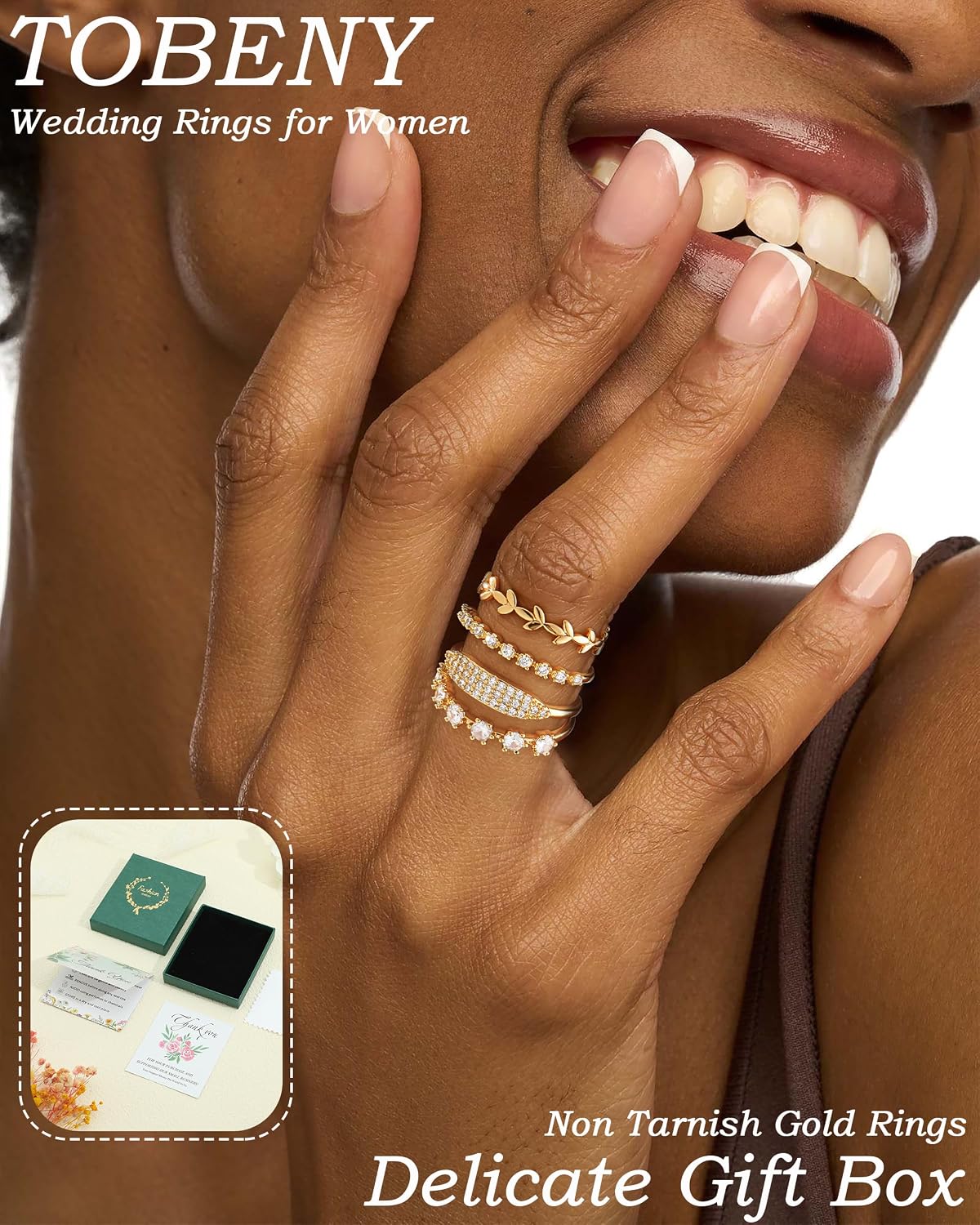 TOBENY Anillos de oro apilables para mujer sin deslustre, delicados...
