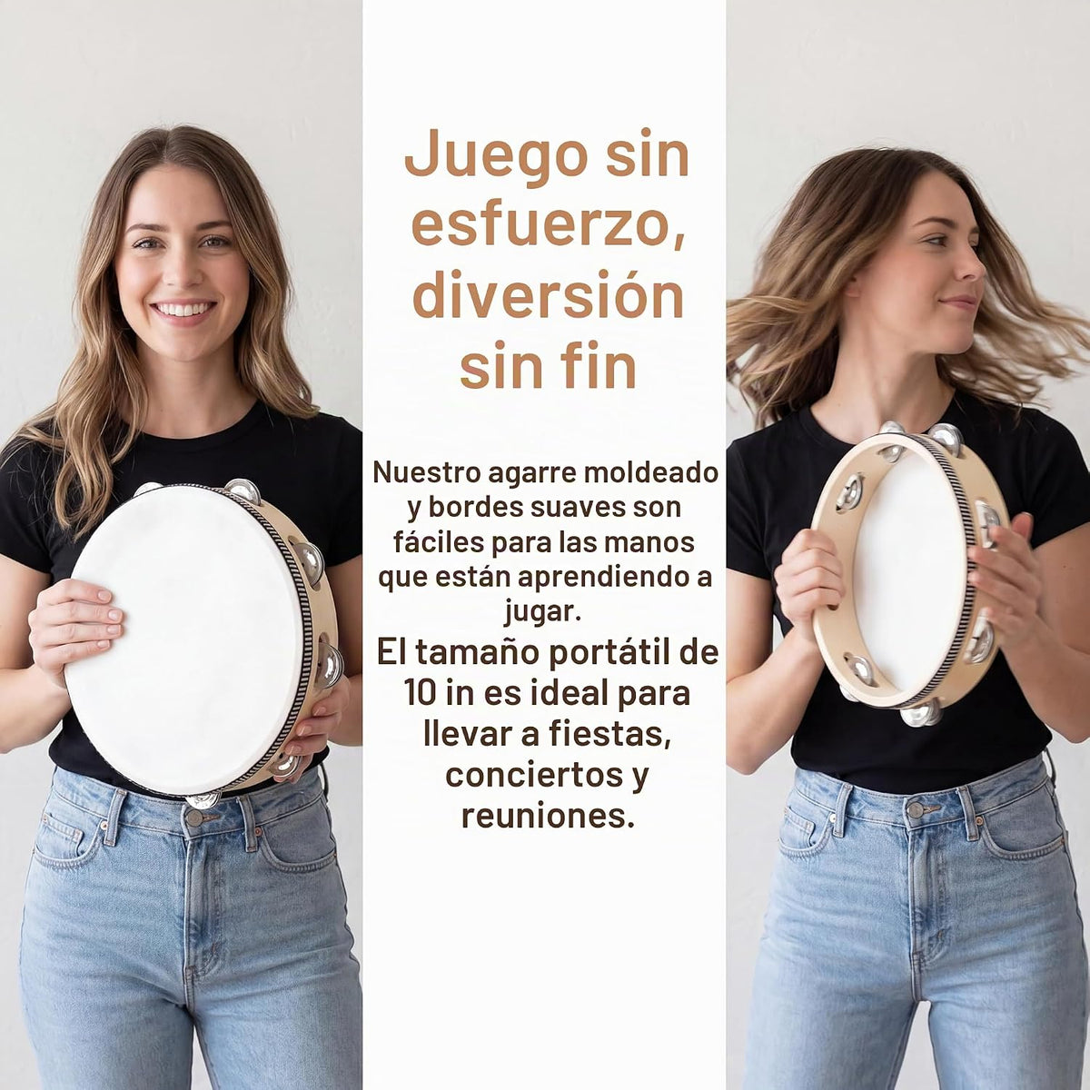 Musfunny - Tambor de mano de 6 pulgadas, de abedul y metal, para pe...