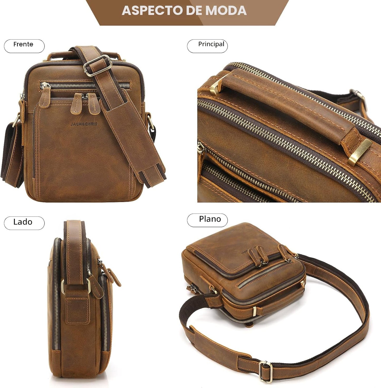 Jack&amp;Chris Bolso Mensajero de Cuero para Hombre, Bolso Bandoler...