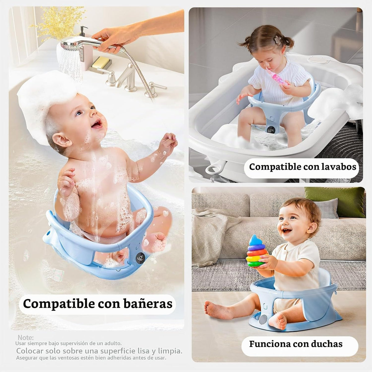 Asientos de baño para bebés sentados, silla de baño para bebés dura...