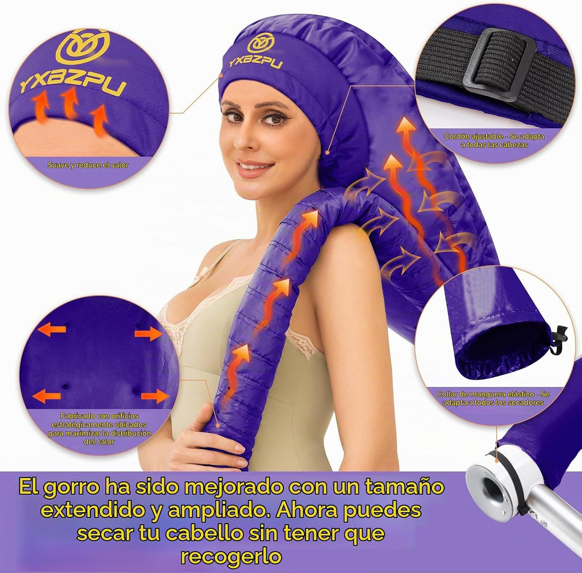 Secador de pelo con capucha, accesorio para secadora de pelo, tapa...