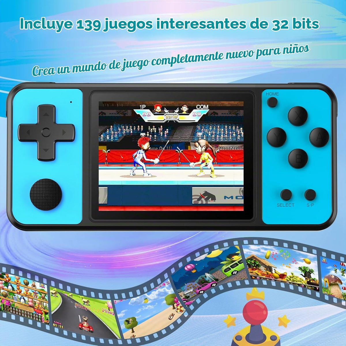 TEBIYOU Juegos de mano de 32 bits para niños, 139 juegos de video i...