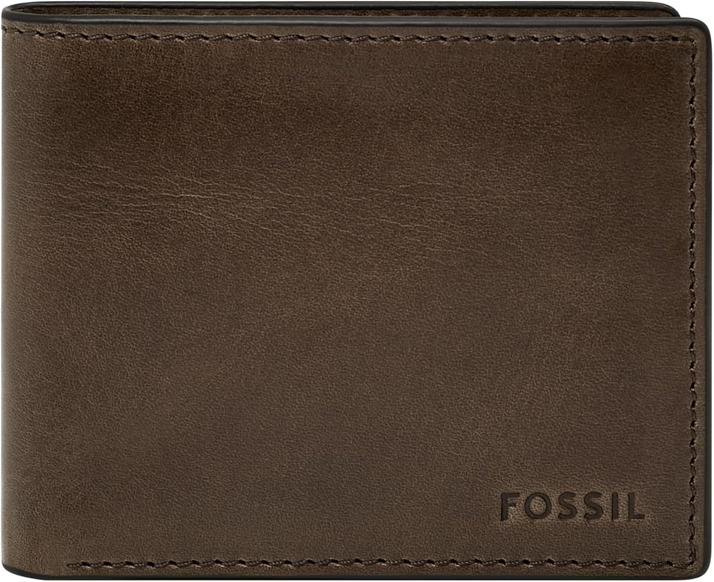 Fossil Derrick - Cartera plegable de piel con bloqueo RFID y ventan...