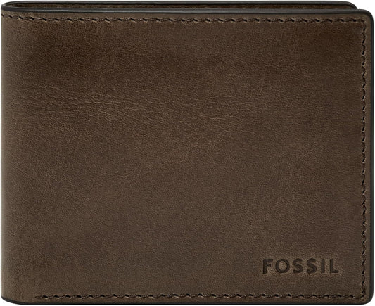 Fossil Derrick - Cartera plegable de piel con bloqueo RFID y ventan...