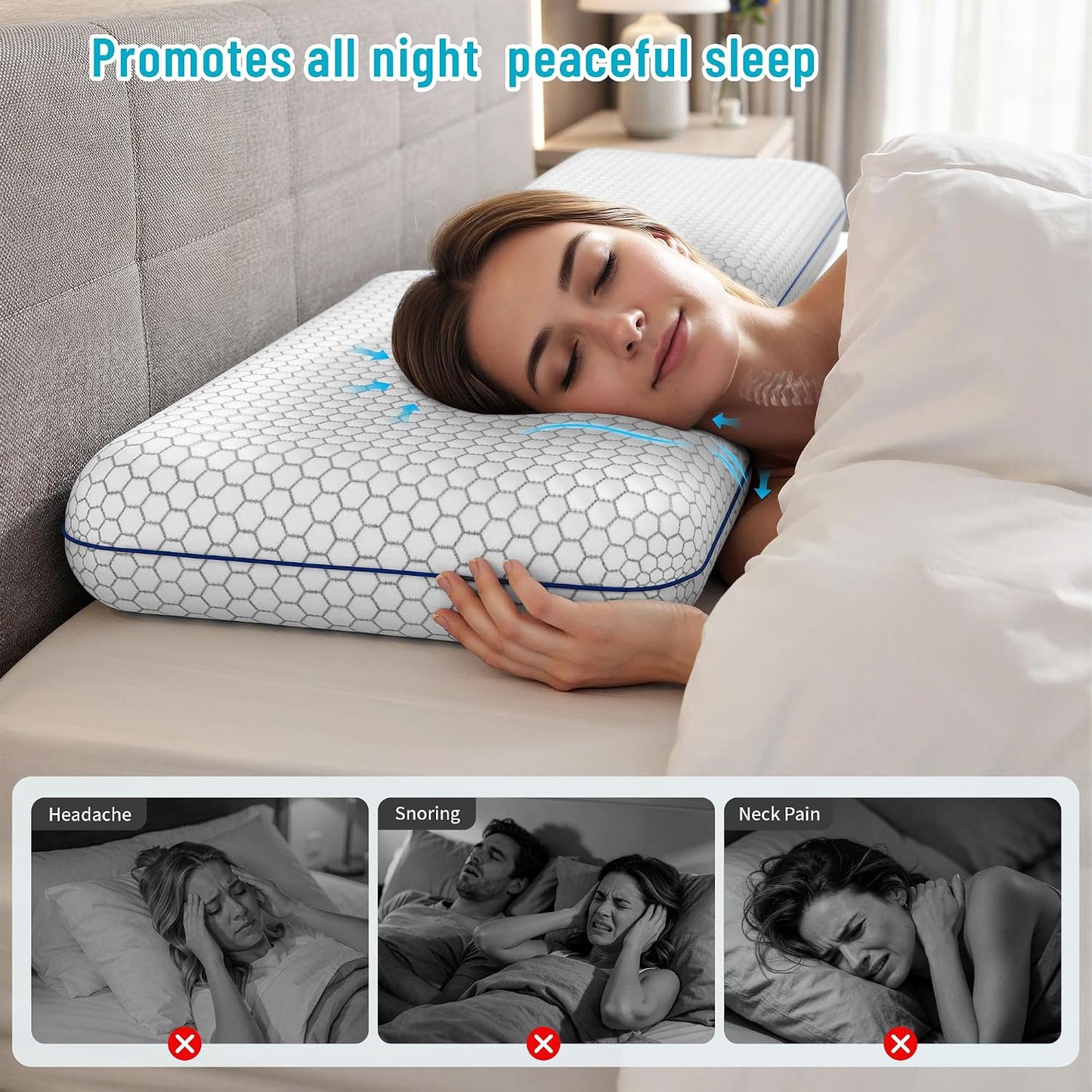 CushyOasis - Almohadas de espuma viscoelástica para dormir de lado,...
