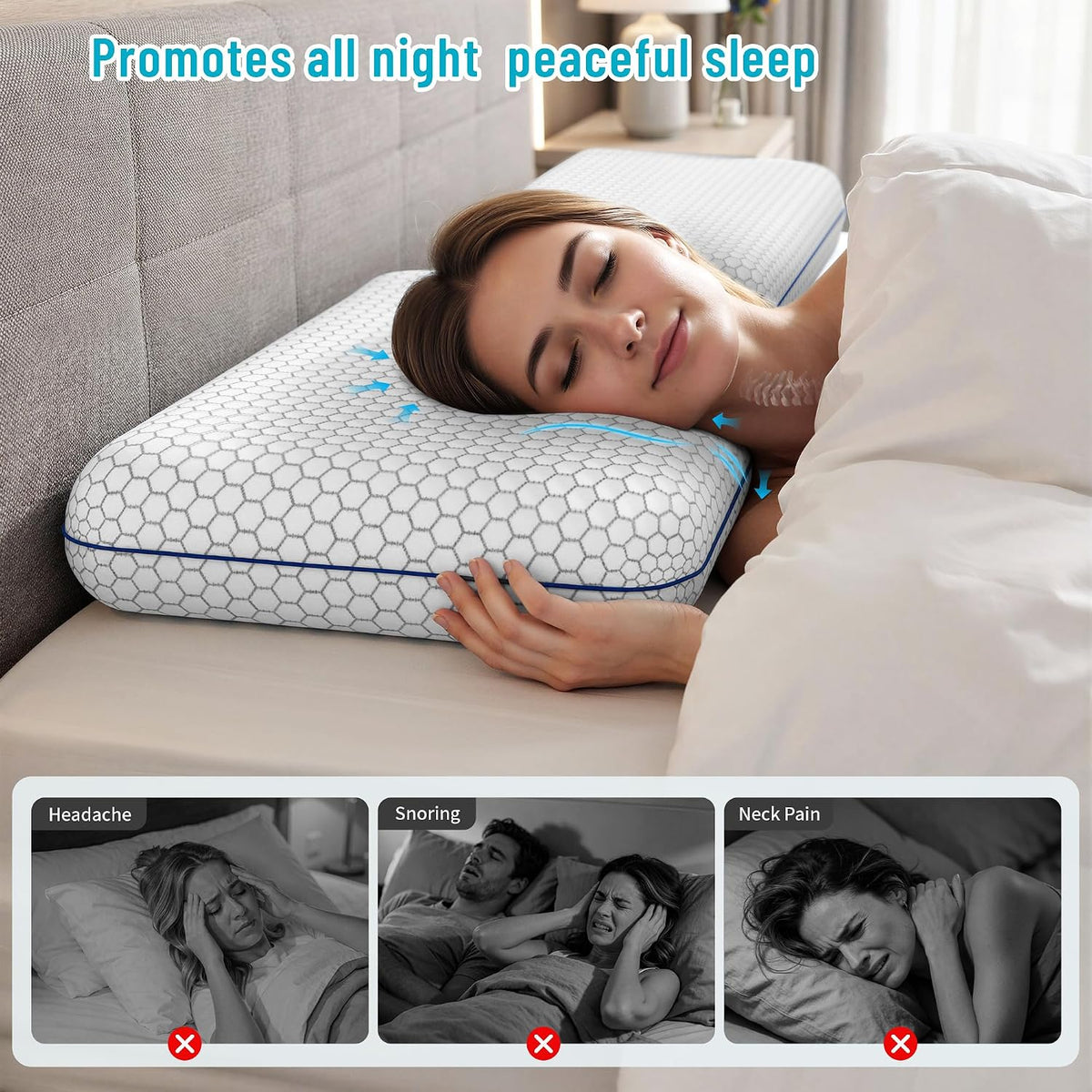 CushyOasis - Almohadas de espuma viscoelástica para dormir de lado,...