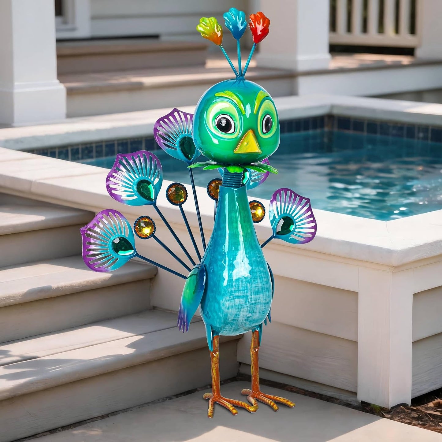 Natelf Estatua de metal pavo real para exteriores, jardín, patio, d...