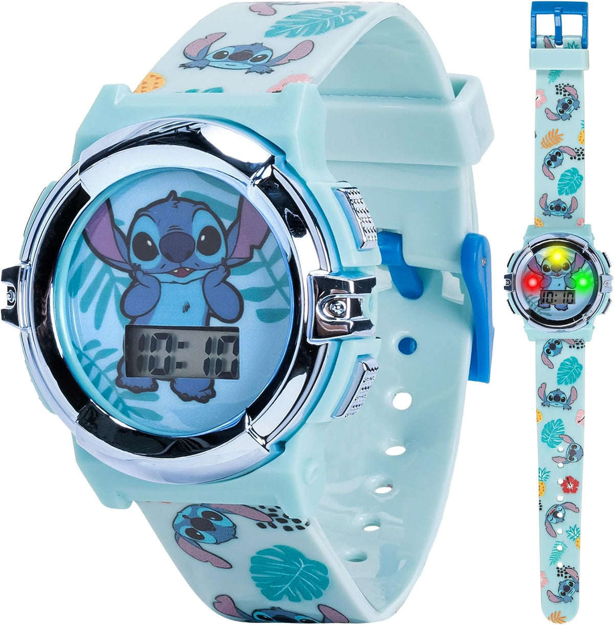 Disney Stitch - Reloj LCD para niños, esfera iluminada intermitente...