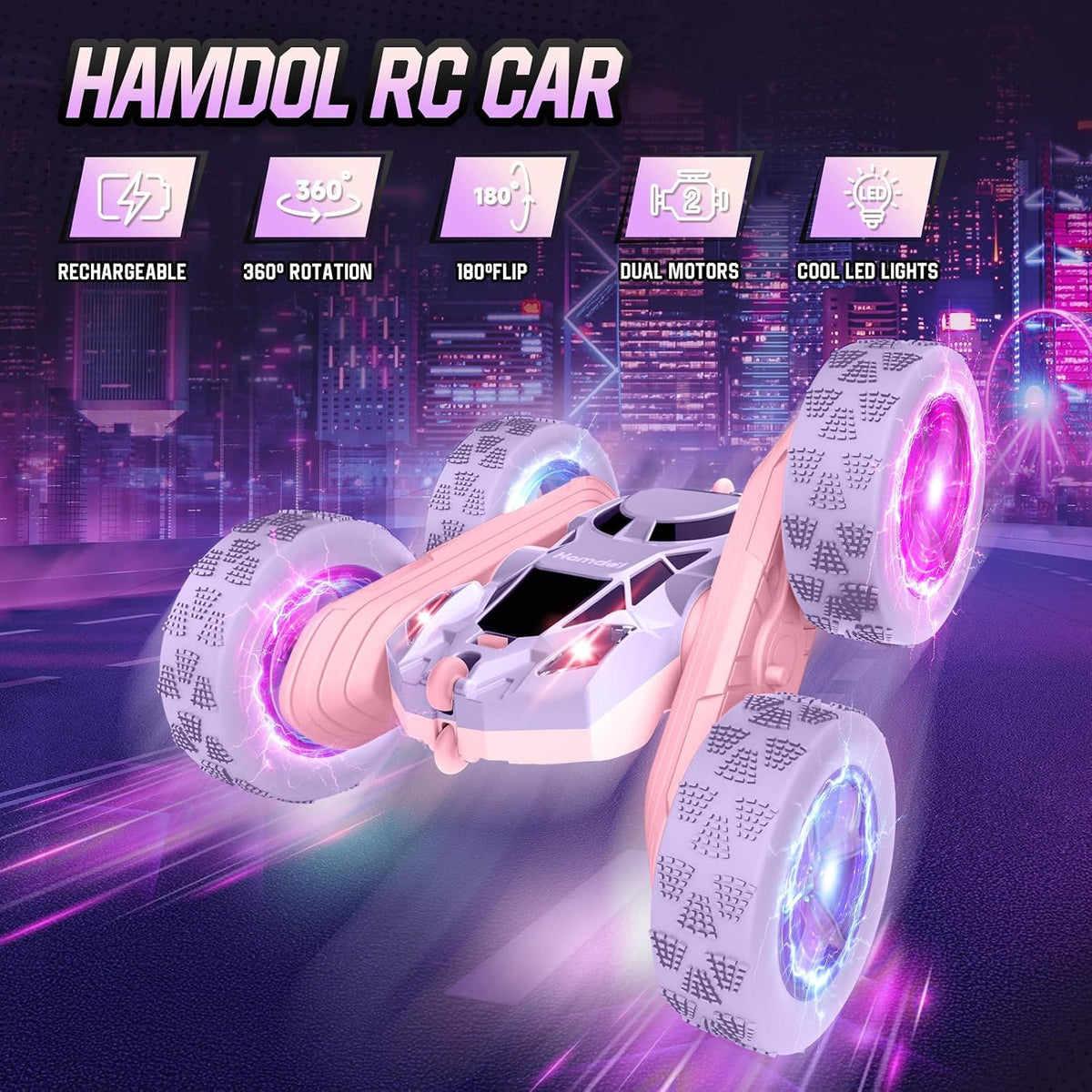 Hamdol Coche de control remoto, doble cara giratoria de 360° 4WD RC...
