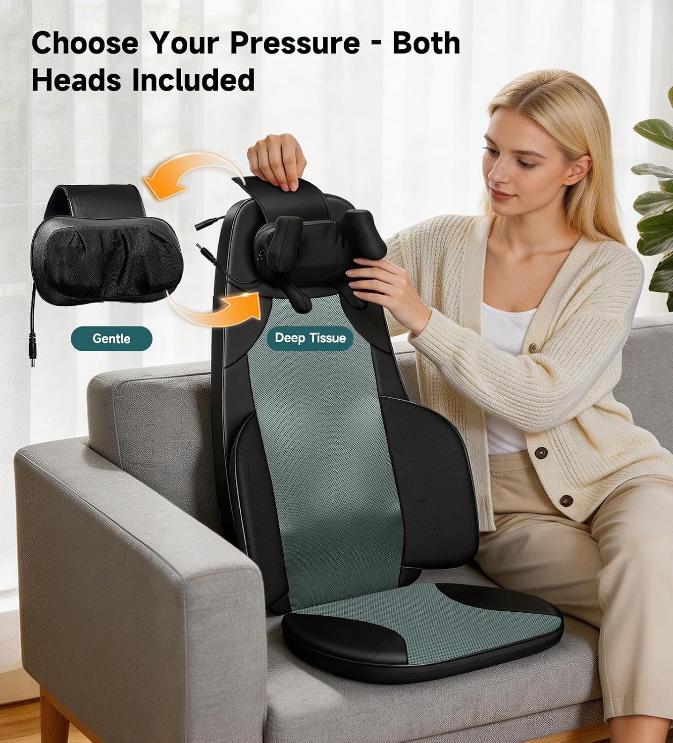 Flekzo Masajeador de espalda para silla con calor, shiatsu cuello y...