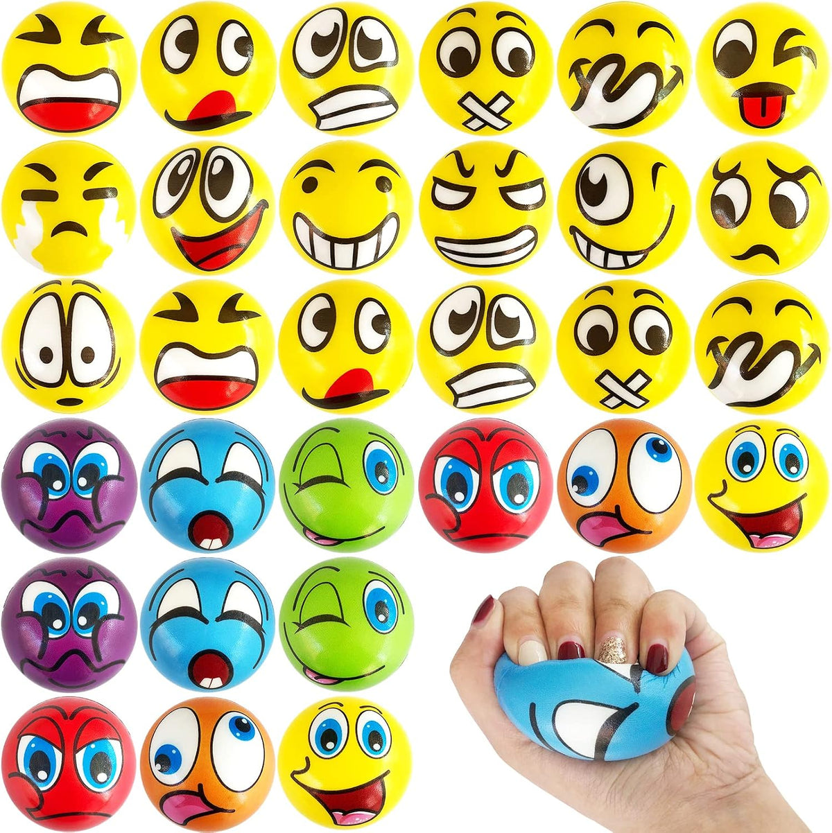 30 piezas de bolas de estrés con caras, bolas de apretar divertidas...