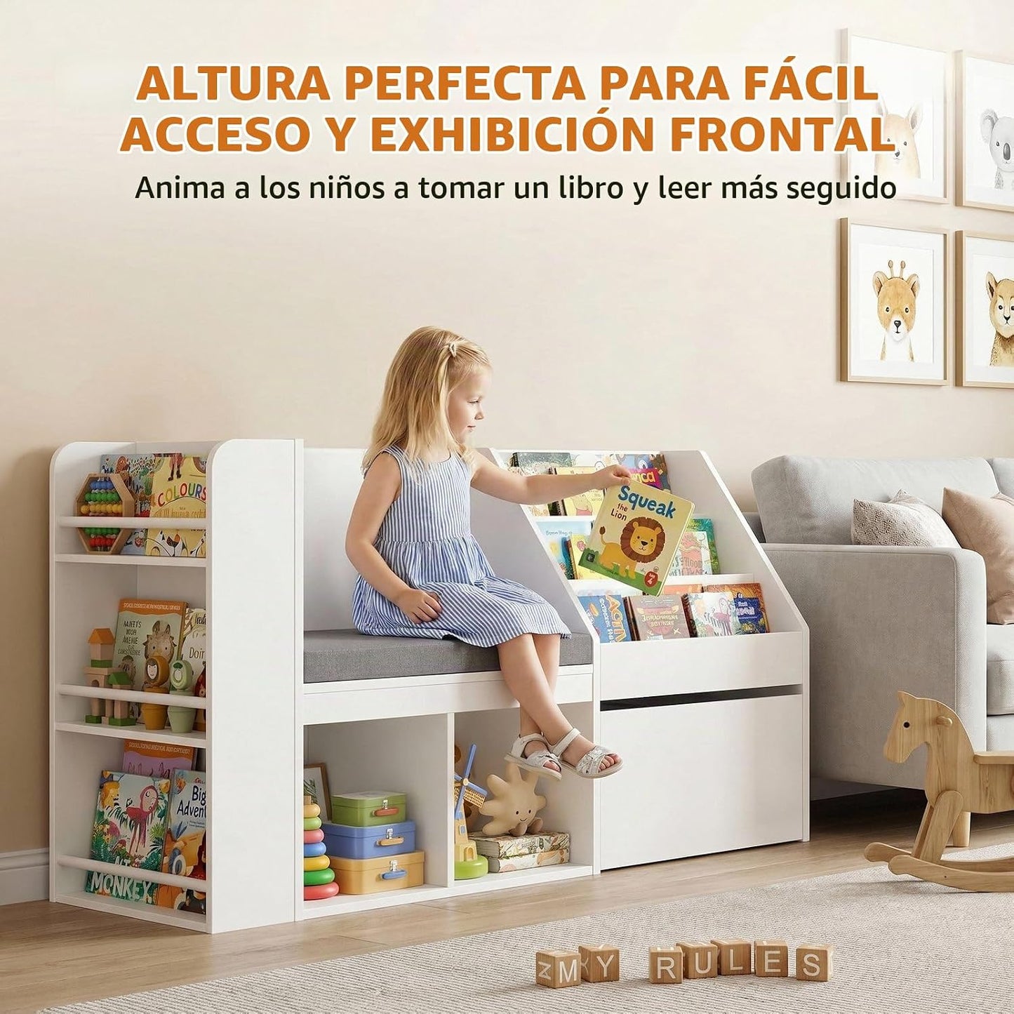 BOTLOG Rincón de lectura para niños de 49 pulgadas con estantería,...