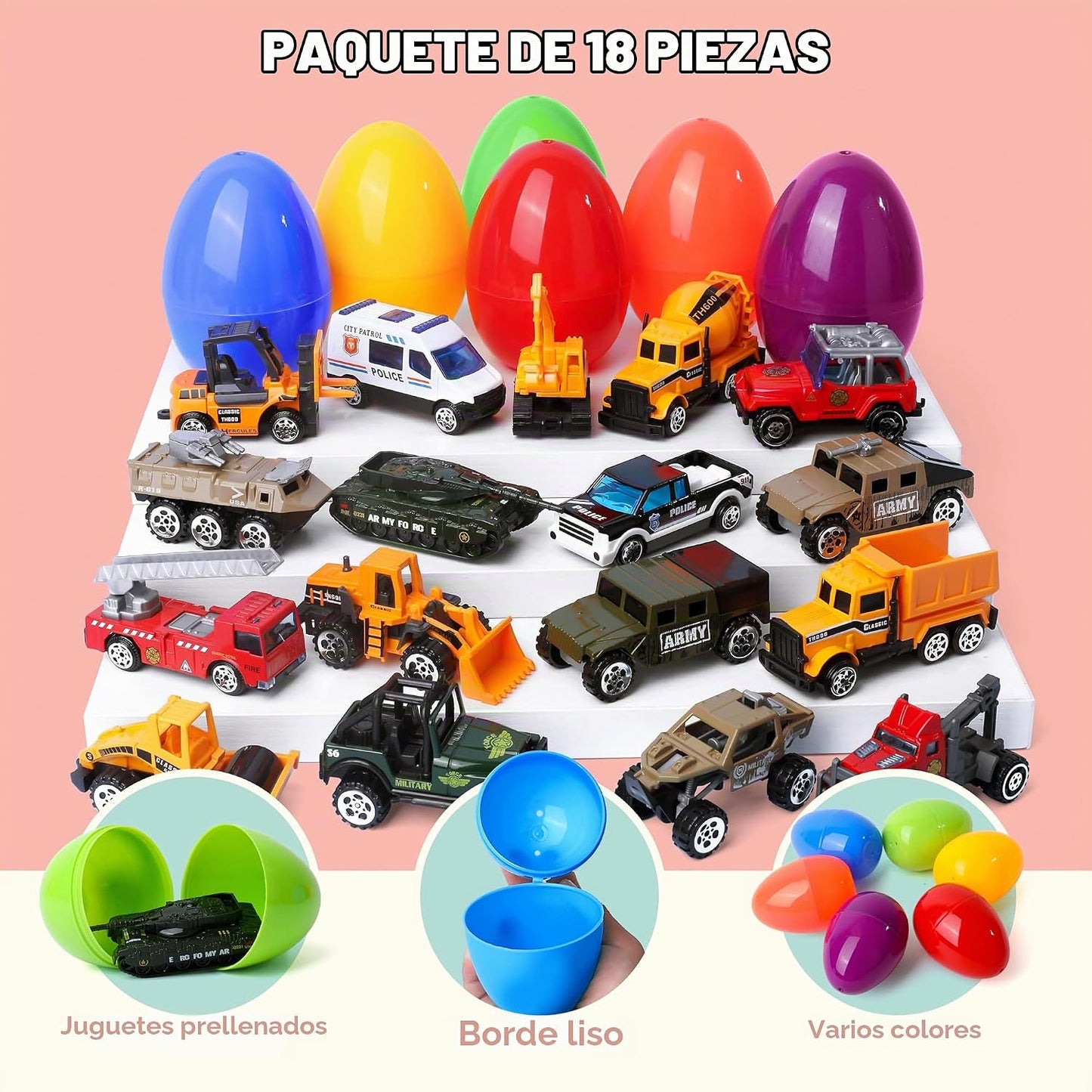 JOYIN Huevos de Pascua gigantes rellenos de vehículos fundidos a pr...