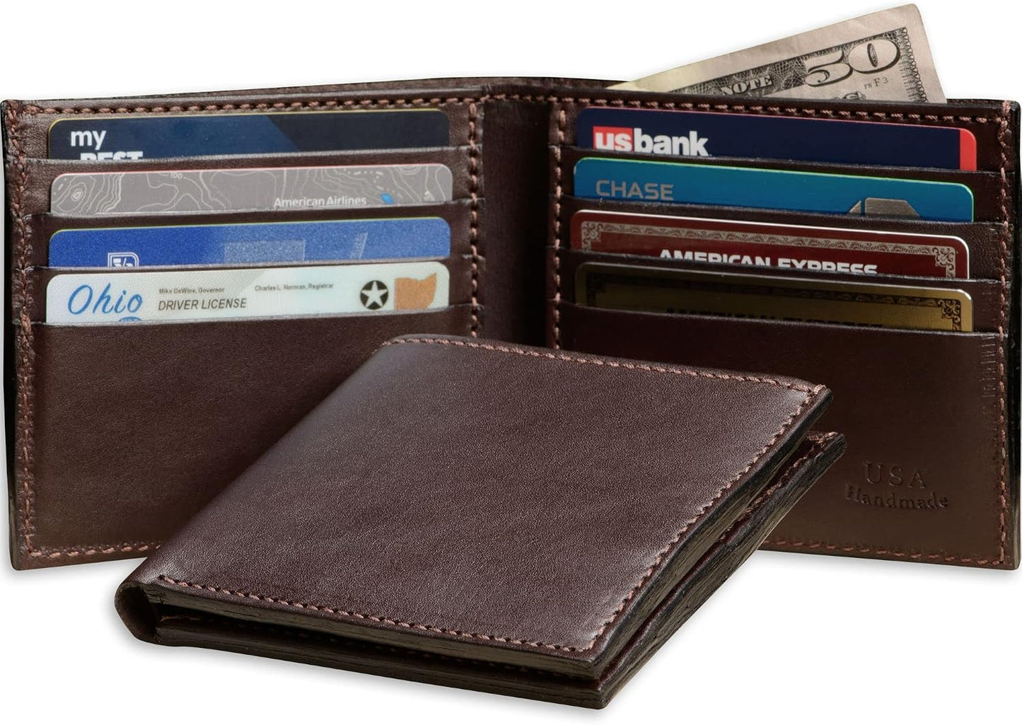 Billetera plegable de cuero de grano completo premium para hombre,...