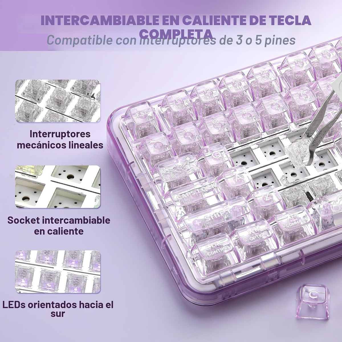 YUNZII X98 QMK\/VIA Teclado Mecánico Inalámbrico para Juegos con Pe...