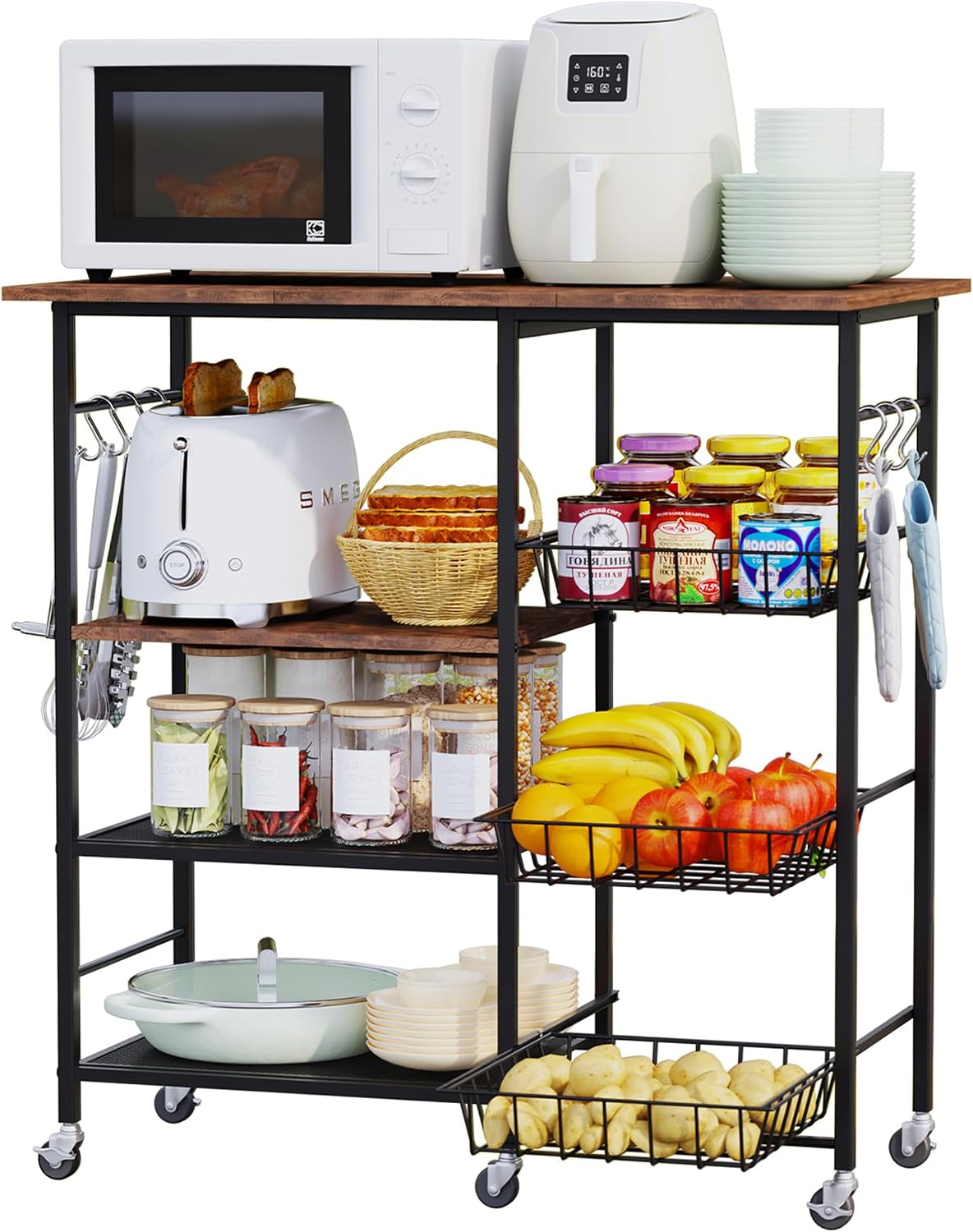 HapiRm Carrito de cocina con ruedas para microondas, soporte de mes...