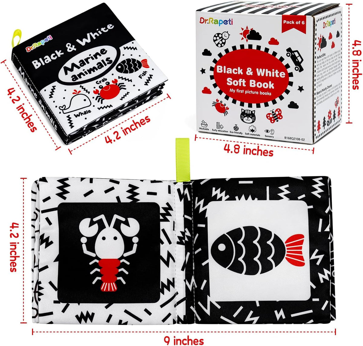 Dr.Rapeti Libros de tela suave para bebés, libros de baño, paquete...