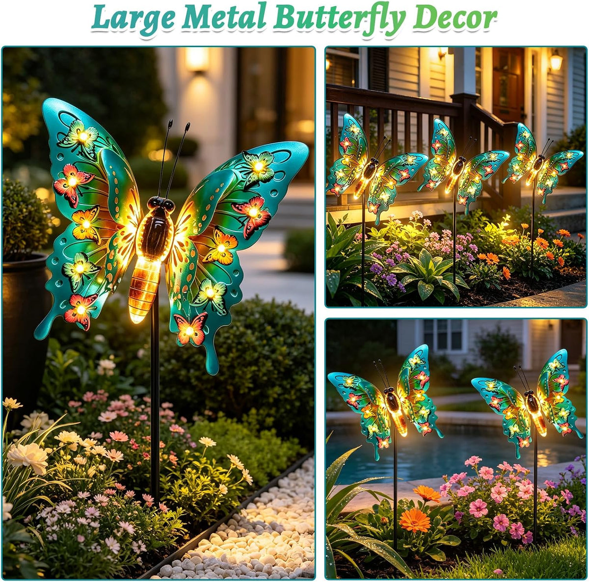 Luces solares de mariposa para exteriores, grandes luces de metal p...