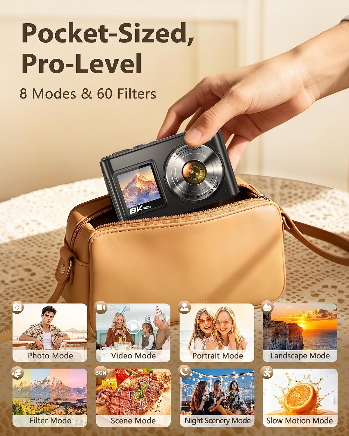 Cámara digital 8K, cámaras WiFi de 96 MP para fotografía con pantal...