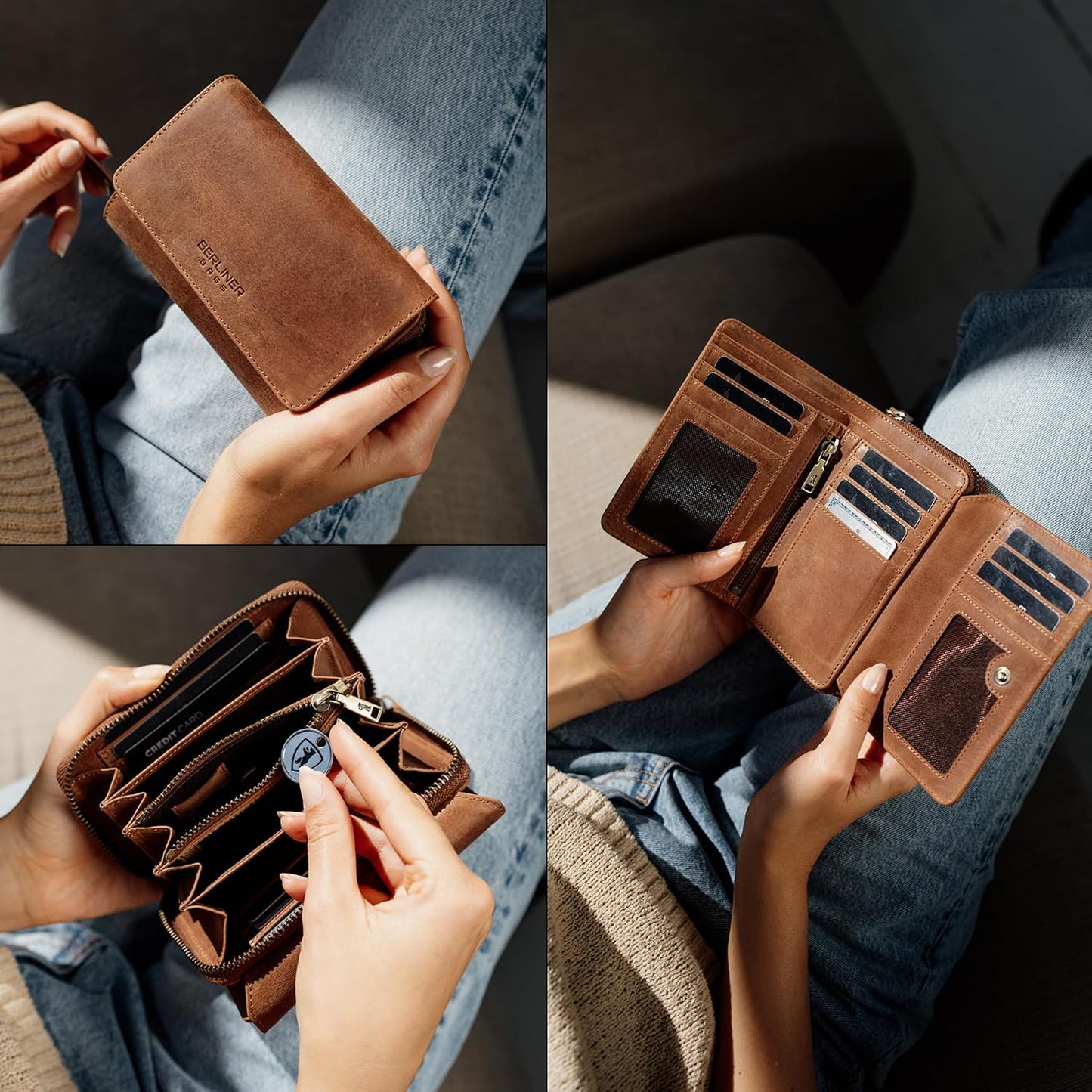 BERLINER BAGS Cartera vintage de piel auténtica Viena, con bloqueo...