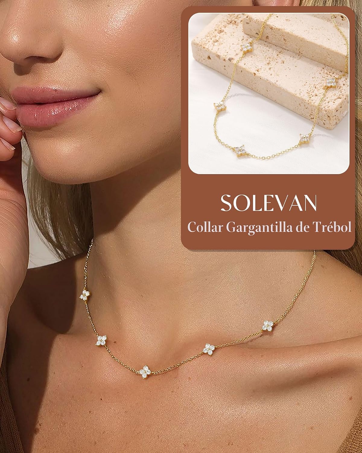SOLEVAN Collares delicados de trébol con piedra de nacimiento en or...