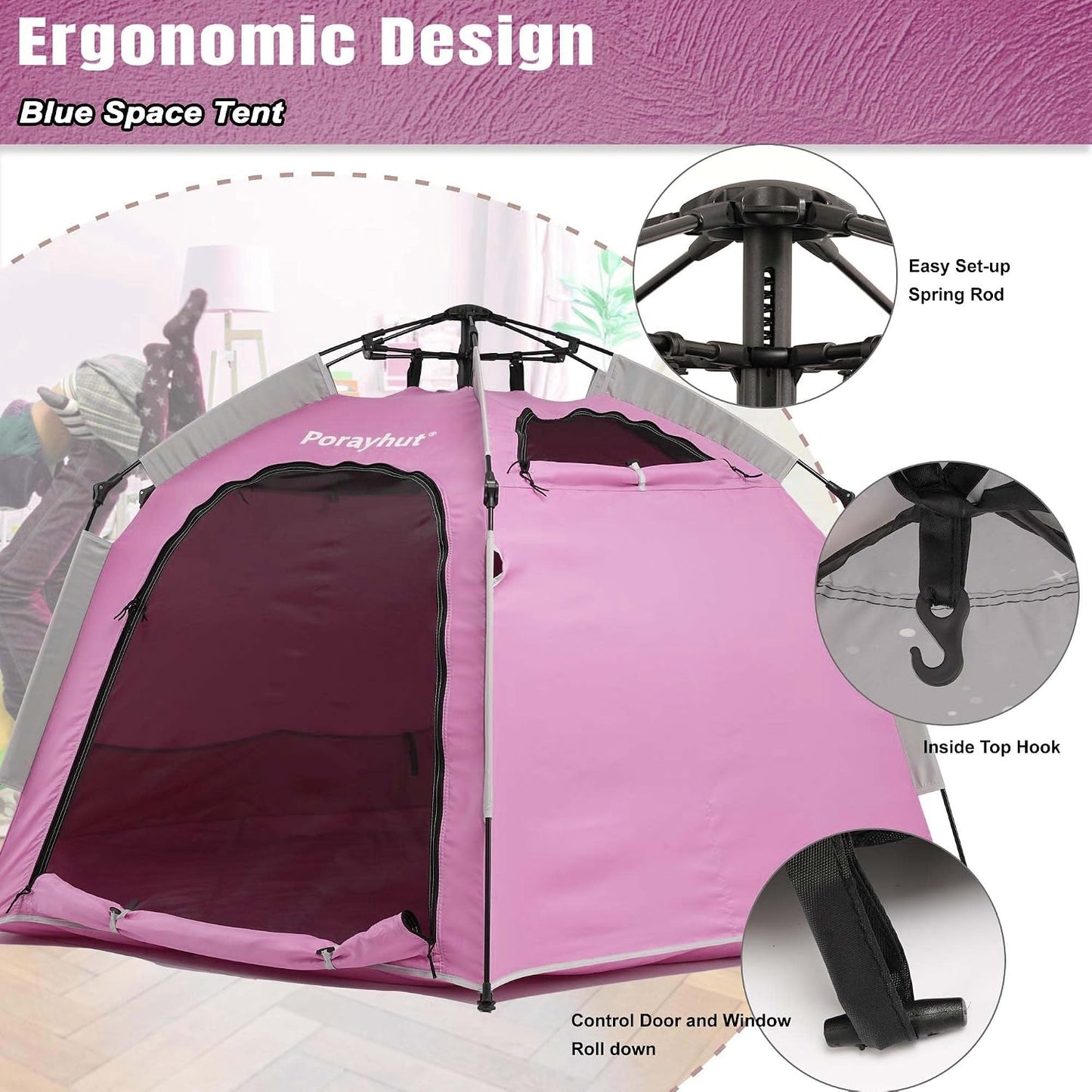 Tienda de campaña hexagonal portátil para niños con tira de luces L...