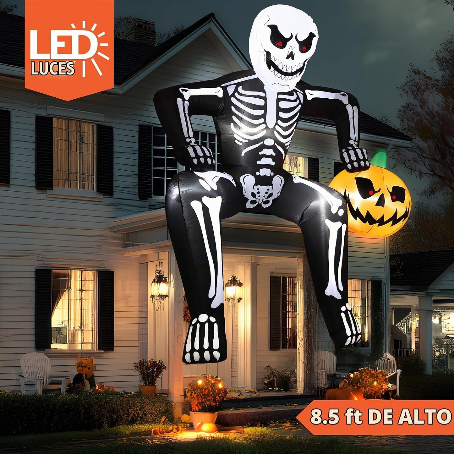 JOYIN - Esqueleto inflable de Halloween de 8.5 pies, esqueleto infl...