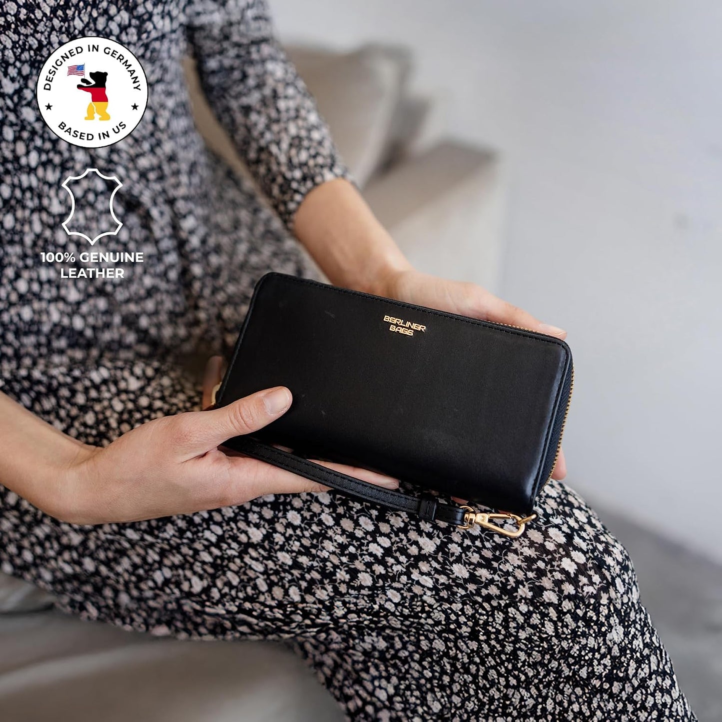 BERLINER BAGS Cartera Lyon de piel auténtica de alta calidad, con b...