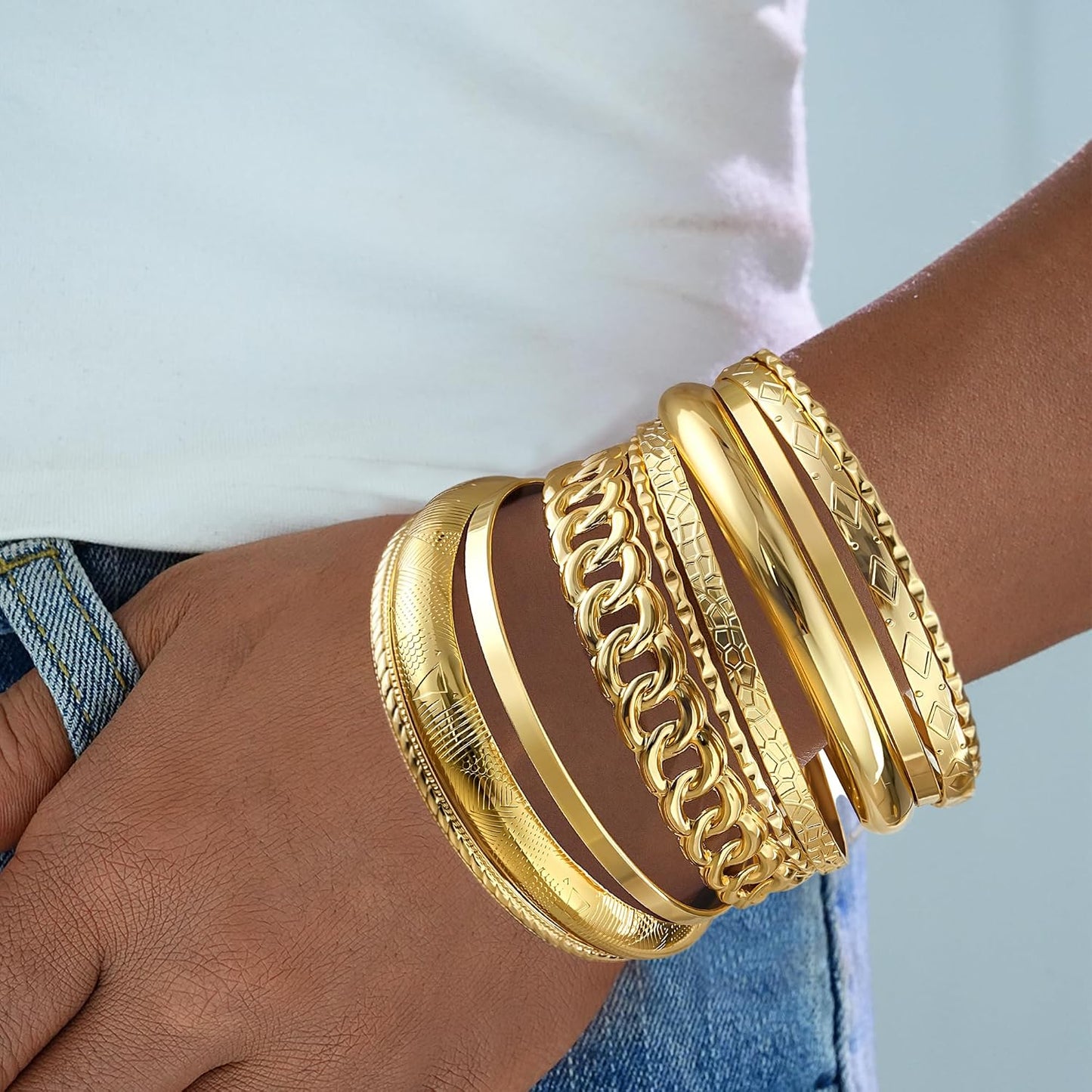 ÌF ME - Pulseras de bangle de oro para mujer, conjunto de pulseras...