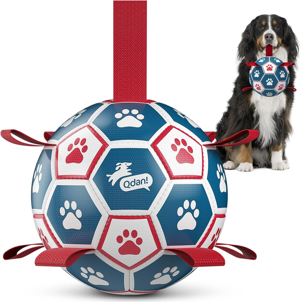 QDAN Balón de fútbol grande para perros con correas, pelotas grande...