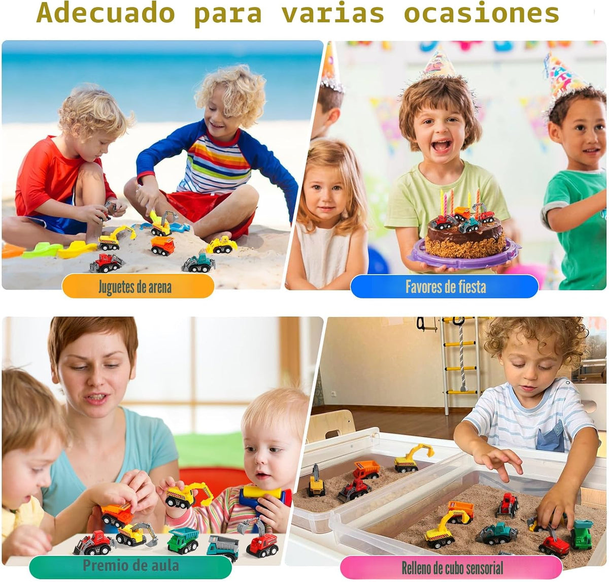 Juego de vehículos de construcción que se empujan para atrás, de pl...