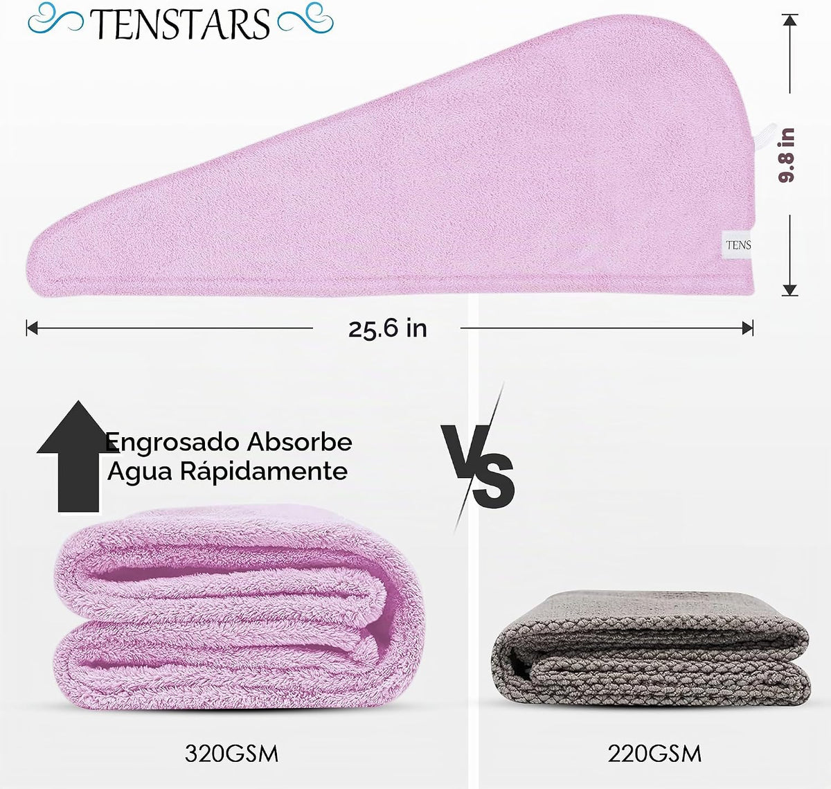 TENSTARS - Toalla de microfibra para todo tipo de cabello, 320GSM g...