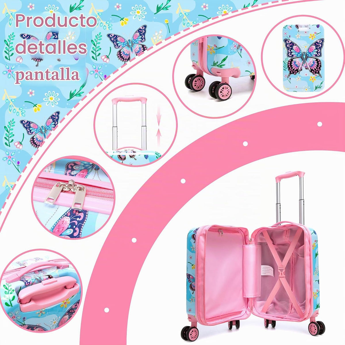 Esteemly Juego de equipaje para niños, 4 piezas, 16 pulgadas, rueda...