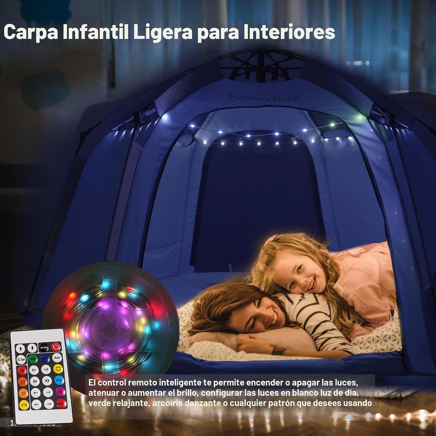 Tienda de campaña hexagonal portátil para niños con tira de luces L...