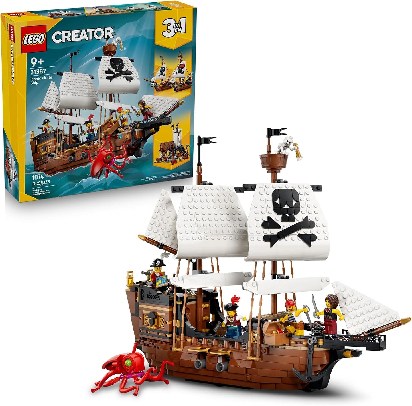 LEGO Creator 31387 - Juguete icónico de barco pirata 3 en 1, juego...