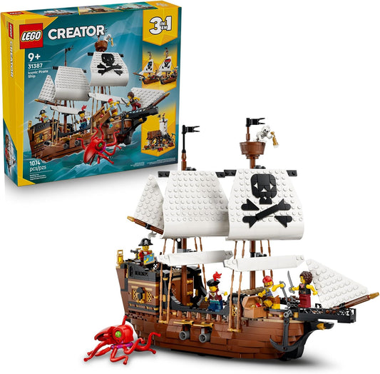 LEGO Creator 31387 - Juguete icónico de barco pirata 3 en 1, juego...