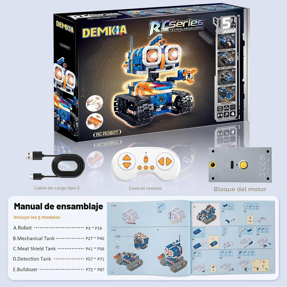 Demkia Kit de Construcción de Robot STEM 5 en 1, 560 PIEZAS APP\/Co...