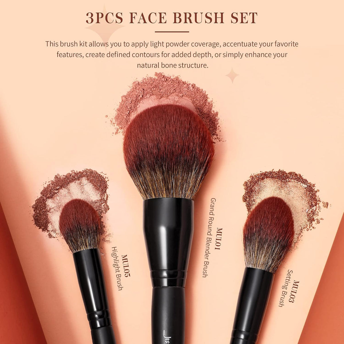 Jessup Pinceles de maquillaje facial grande, 3 piezas, cepillo de r...