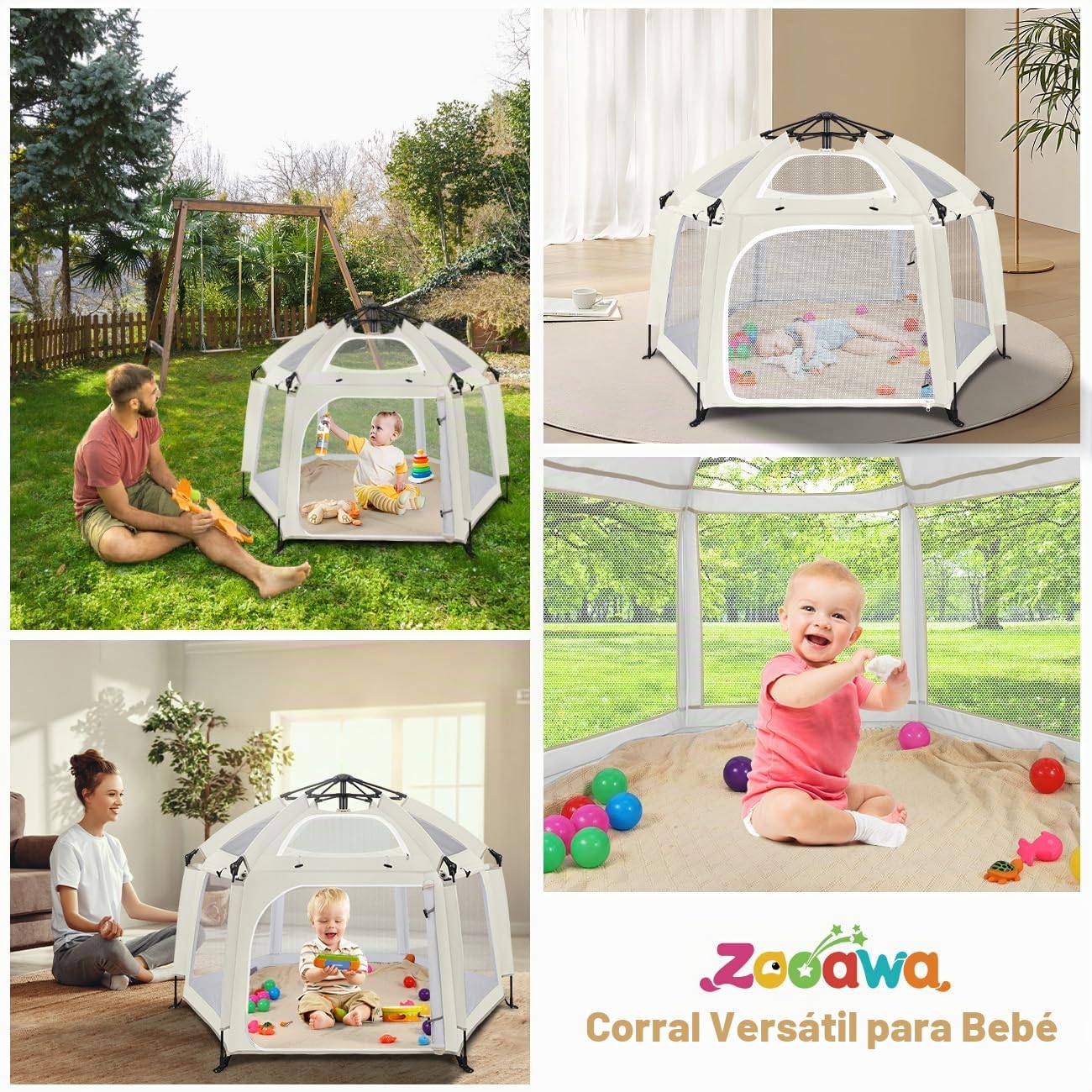 Zooawa Corralito desplegable para bebé, corralito portátil para beb...