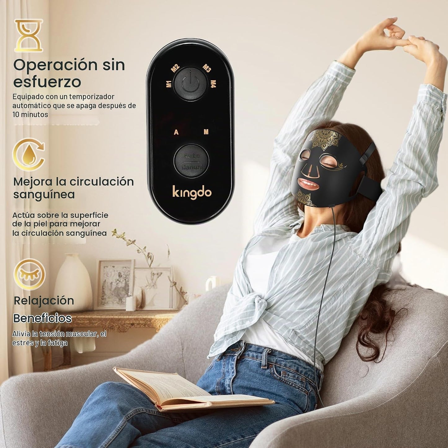 Máscara de terapia de luz roja para cara, 4 modos de terapia de luz...
