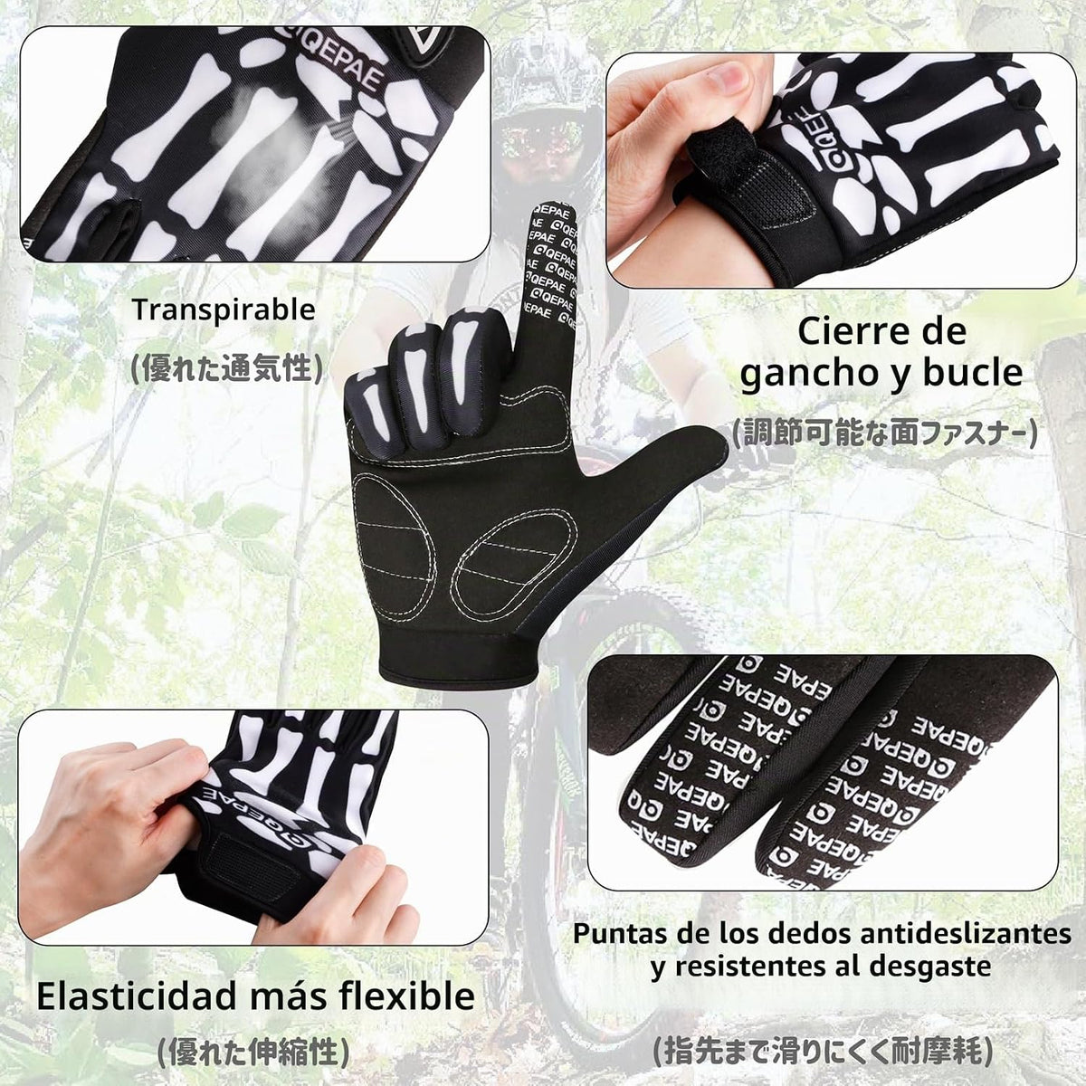Azarxis Guantes de esqueleto, ajustables, ligeros, de carreras, de...