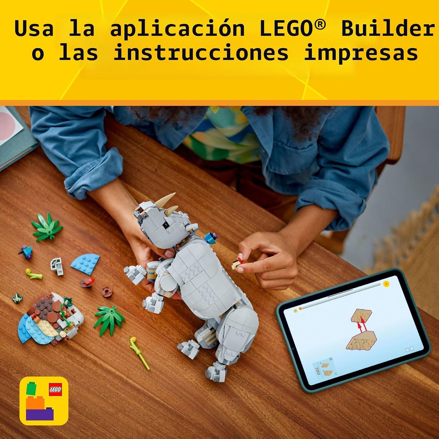 LEGO Creator 3 en 1 Wild Animals: Majestic Rinoceronte con pájaros...