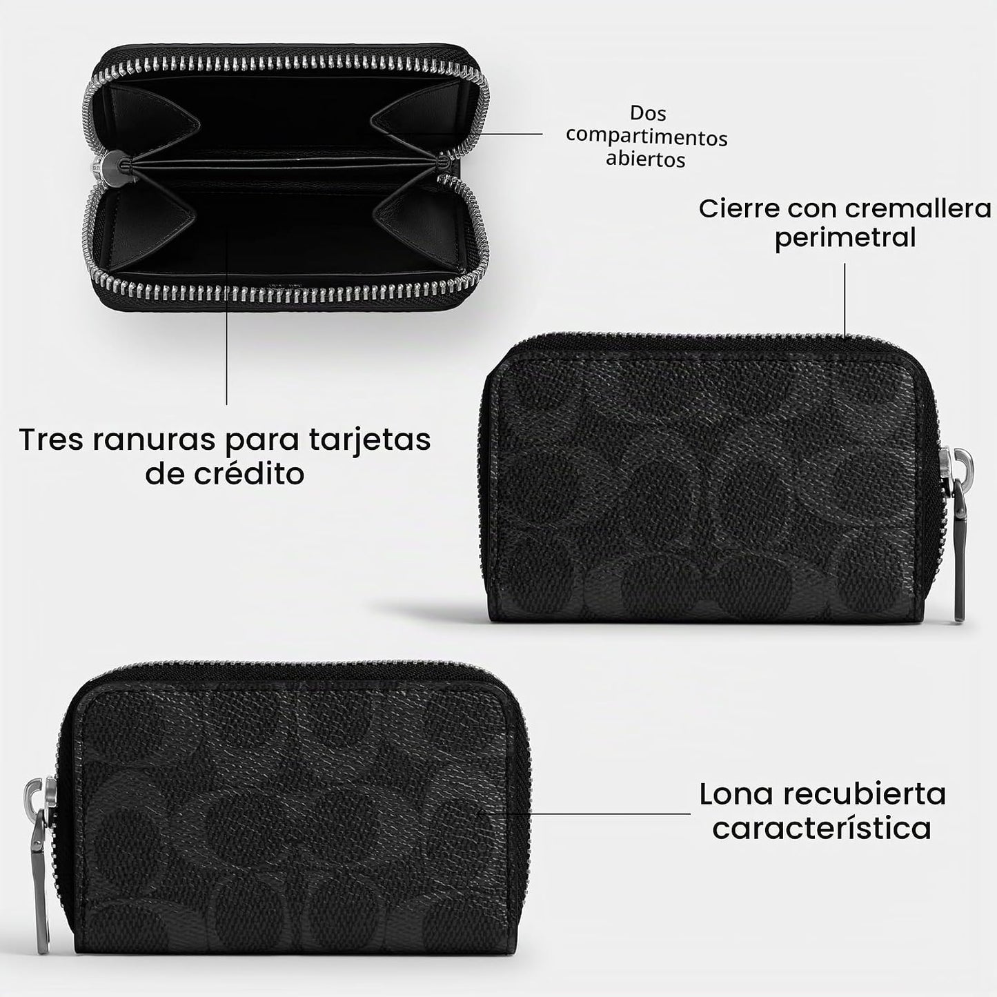 Tarjetero COACH pequeño con cremallera alrededor en Signature