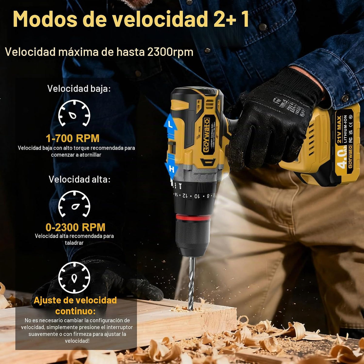 GoYwato Taladro de martillo inalámbrico de 1239 pulgadas · libras,...