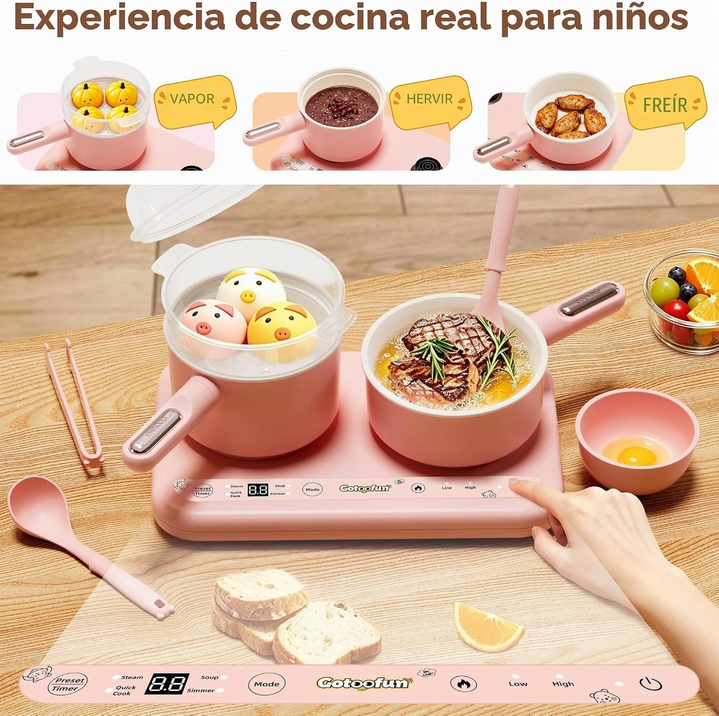 Gotoofun Juegos de cocina para niños, juego de cocina eléctrico dob...